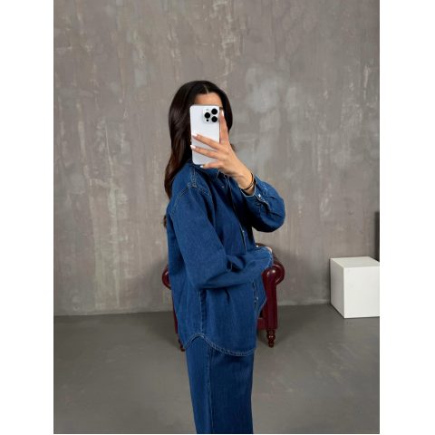 Γυναικείο Denim Σετ Wide Leg Παντελόνι-Oversize Πουκάμισο